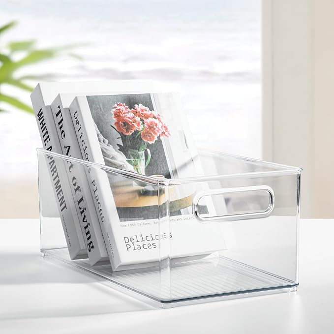 iDesign Kitchen Binz Stackable Organizer, 8" x 6" x 14.5", Clear | BPA-Free Plastic, Deep, With Handles