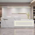Modern Reception Desk with Counter, Front Desk Reception Counter with Lockable Drawer, Keyboard Tray & Storage Cabinet, Solid Wood Receptionist Table for Salon Office Lobby (D - Right, L 180cm/71in)