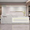 Modern Reception Desk with Counter, Front Desk Reception Counter with Lockable Drawer, Keyboard Tray & Storage Cabinet, Solid Wood Receptionist Table for Salon Office Lobby (D - Right, L 2.8m/110in)