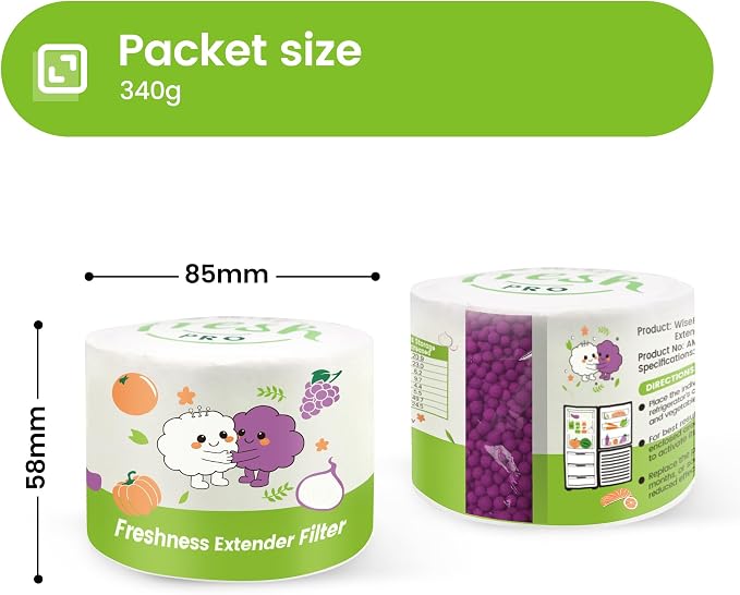 Ethylene Absorber for Fruit and Vegetable Storage, 340g x 2 Pack Cylindrical Ethylene Remover, High Capacity Produce Saver for Refrigerator, Fruit Storage Containers and Produce Cabinets
