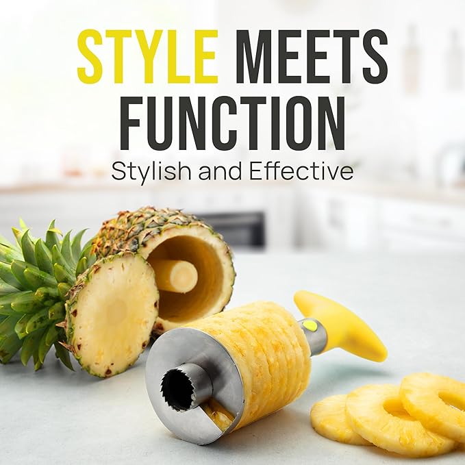Zulay Kitchen Stainless Steel Pineapple Corer & Slicer – Heavy Duty Pineapple Cutter & Eye Removal Tool – Effortless Core Remover Tool with Sharp Reinforced Blade & Ergonomic Handle - Yellow