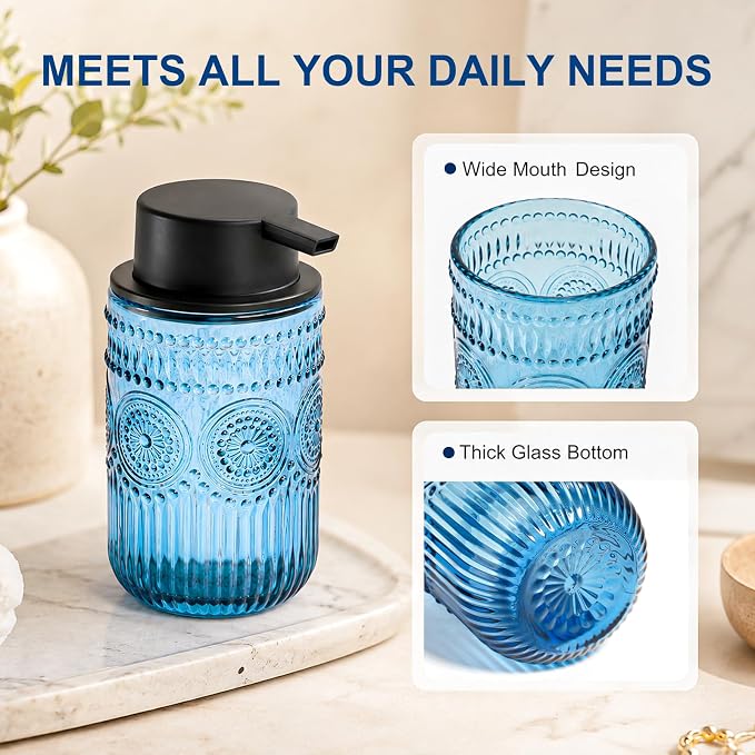 Refillable Foam Soap Dispenser Set of 2, Foaming Hand Soap Dispenser | Glass Foaming Soap Dispenser for Bathroom,Kitchen, Modern Home Decor 13.8 oz