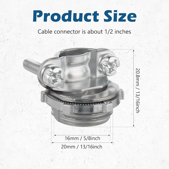 50 Pack 1/2 inch Clamp Type Cable Connectors, Zinc Alloy Wire Clamps for NM Cables, Electric Wires, Metallic Conduit, Electrical Box
