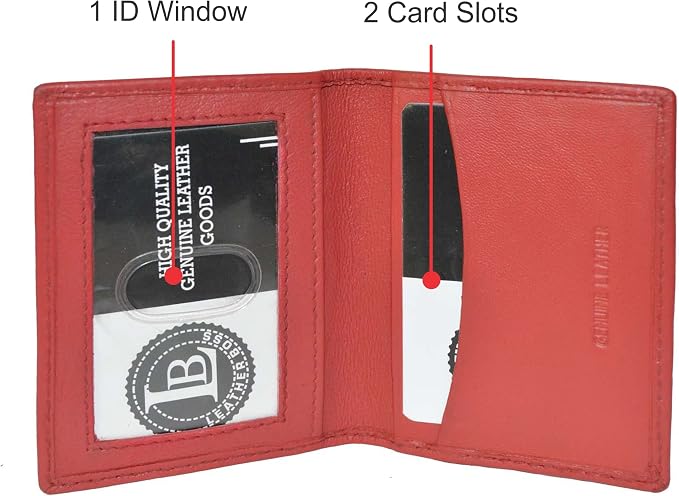 Leatherboss Slim Thin Leather Credit Card Id Mini Wallet Holder Bifold Driver's License Safe (Red)
