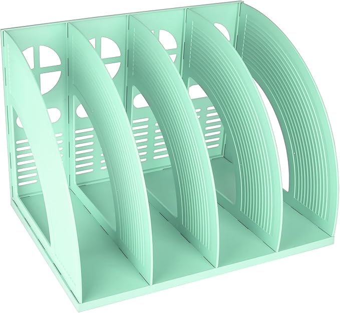 SAYEEC Sturdy Magazine Holder 4 Compartments Plastic Desktop File Organizer File Dividers Office Organizer Storage Document Magaizne Rack Display Box (Green)