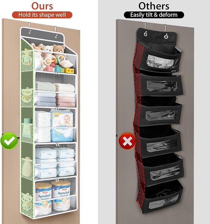 Univivi Over the Door Organizer for Baby Essential, 5-shelf, Light Gray | Fabric Baby Door Organizer, Large Compartments and Mesh Side Pockets, Storage for Baby Nursery, Laundry, Bedroom and Bathroom