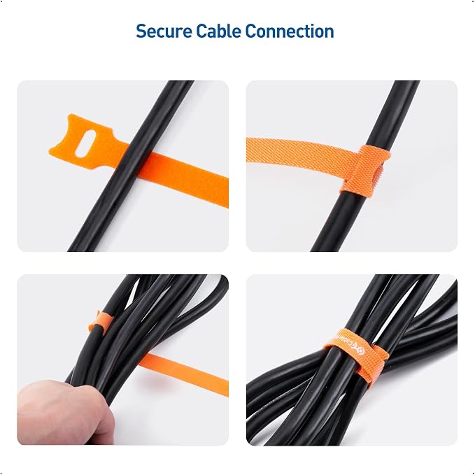 Cable Matters 100-Pack Hook-and-Loop Reusable Cable Ties, 4/6/8 Inches | 42 Lbs Tensile Strength, Multi-Color, Cable Straps, Cord Organizers and Cord Management Ties