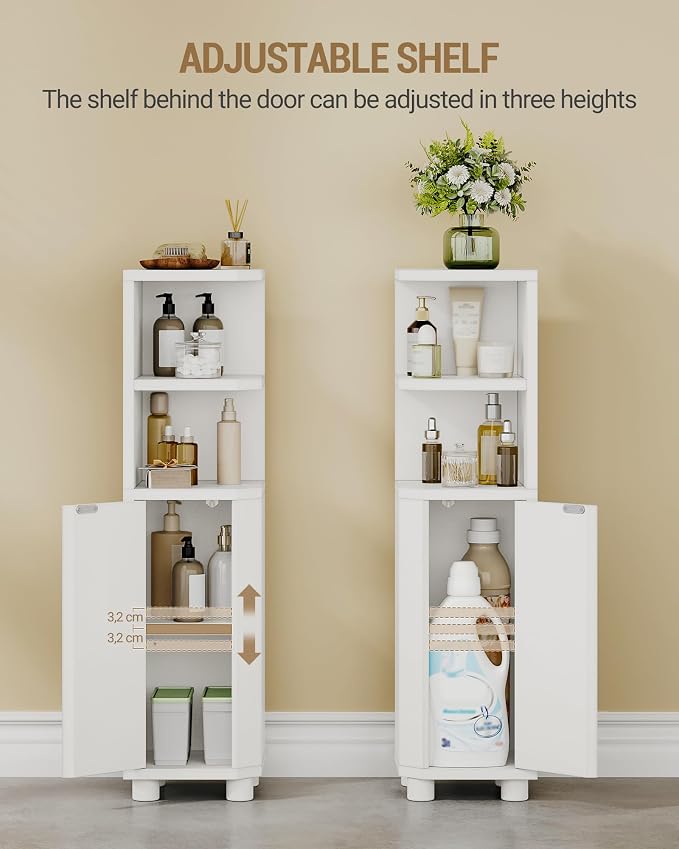 Hzuaneri Corner Cabinet, Small Bathroom Corner Cabinet with Doors | Narrow Storage Cabinets with Adjustable Shelves, Bathroom Organizers and Storage for Small Space, White BC20003X