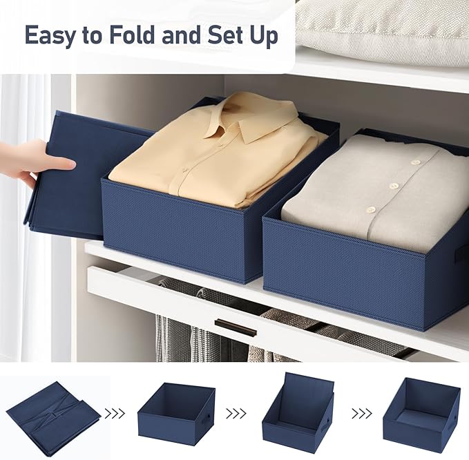 DIMJ Closet Storage Bins 10 Pack - Fabric Storage Baskets for Shelves, Collapsible Clothes Organizer with Handles, Trapezoid Shelf Organization Storage Cubes for Purse, Toys, Books, Towel, Clothes