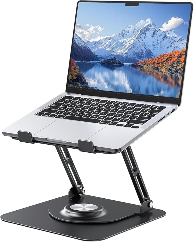 JOYEKY Laptop Stand for Desk, Adjustable Computer Stand with 360° Rotating Base, Ergonomic Laptop Riser for Collaborative Work, Foldable & Portable Laptop Stand, fits for All 10-16" Laptops