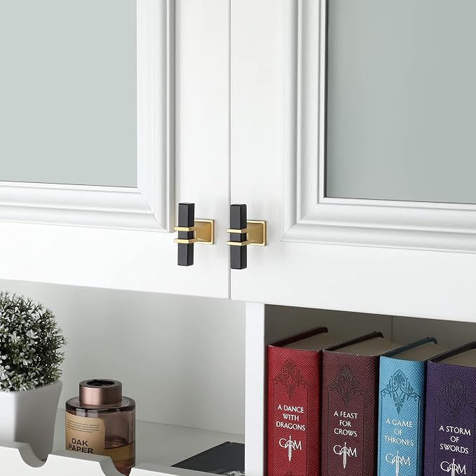 5 Pack Black and Gold Cabinet Knobs Black Dresser Drawer Konbs T Bar Pulls Kitchen Cabinet Hardware