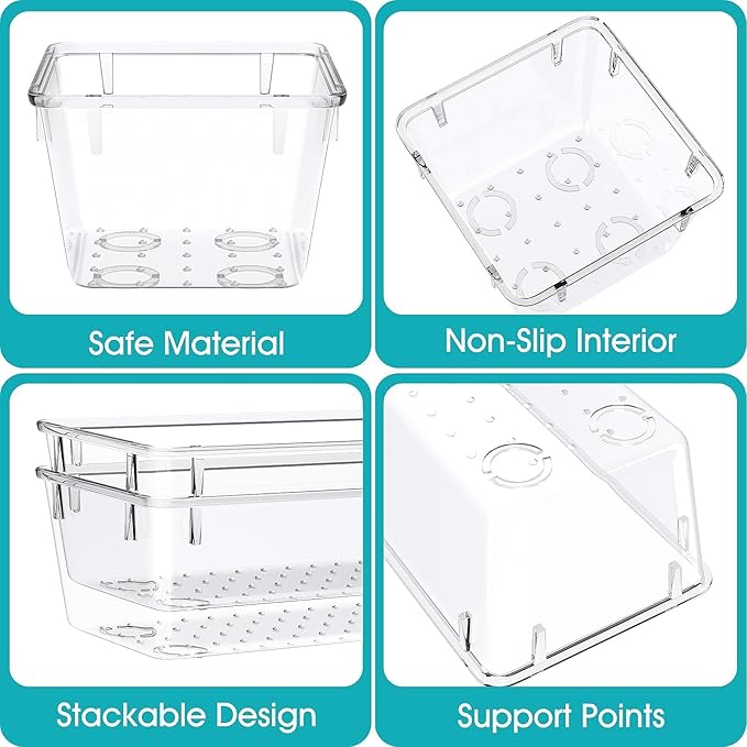 StorMiracle 7 PCS Clear Plastic Drawer Organizers Set, 4 Size Desk Drawer Organizer Trays for Makeup, Jewelry, Kitchen Utensils, Gadgets and Office Accessories