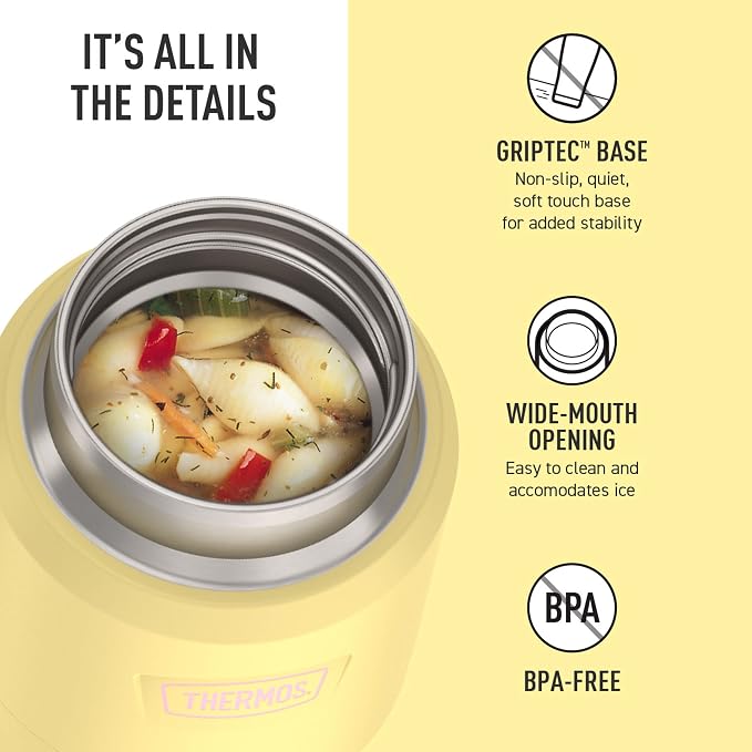 THERMOS ICON Stainless Steel Food Jar with Spoon, 12 Ounce, Yellow