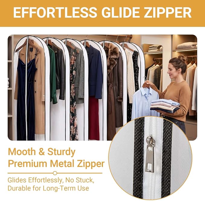 6 Pack 60" Clear Garment Bags for Hanging Clothes,4" Gusseted Suit Bags for Closet Storage Non-woven Back,Long Hanging Clothes Storage Suit Cover Bags with Zipper for Coats,Jackets,Shirts