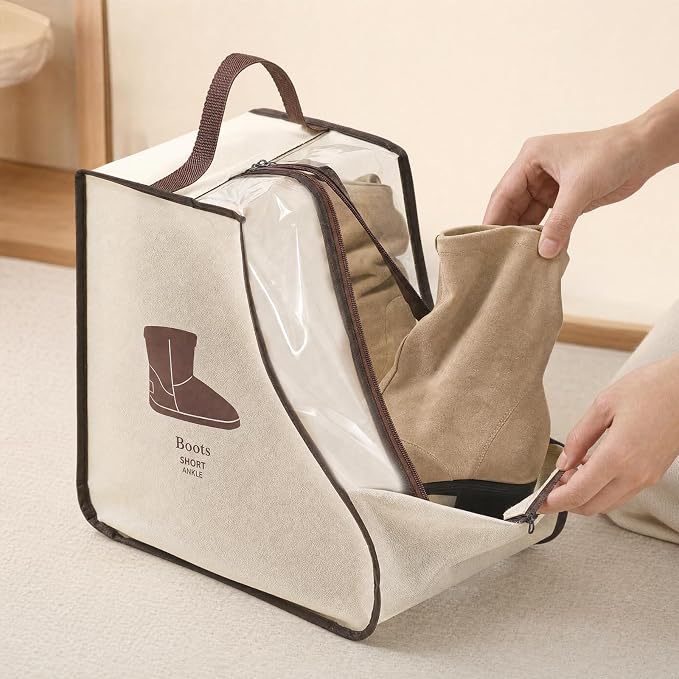 Boot Storage Bag Organizer,Dustproof Boot Bags for Cowboy Boots,Portable Travel Shoe Protector Bags,Tall Boot Covers Storage Organizer for Packing (2 Pcs Beige Widened Short)