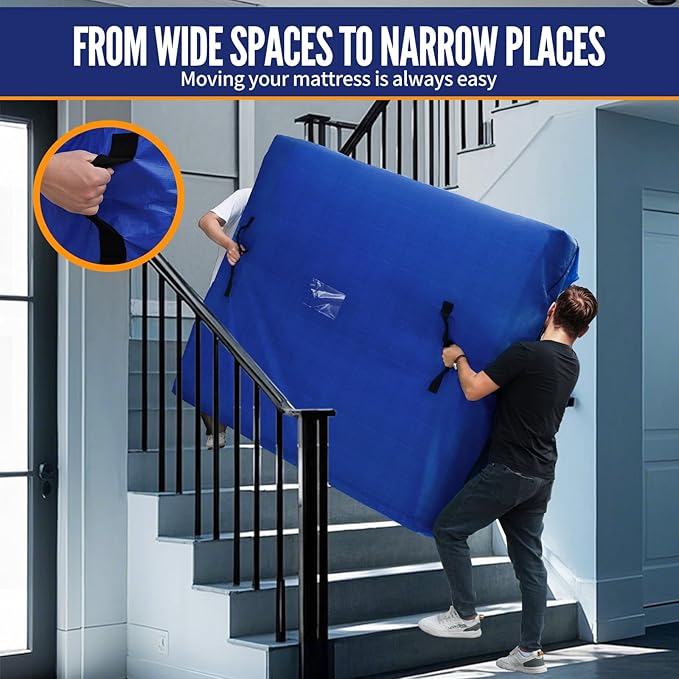 BAGAIL Mattress Bags for Moving, Mattress Covers with Heavy Duty Handles, Reusable Mattress Storage Bag for Moving Supplies(Navy Full)