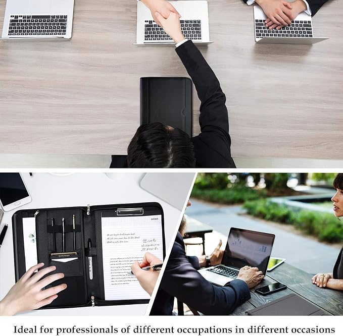 ProCase Portfolio Business Padfolio Folder with Zipper -Black | Conference Meeting Executive File Legal Document Organizer with Pockets Letter Size A5 Writing Pad Notepad Padfolio
