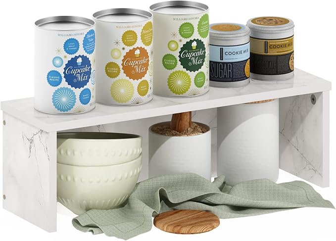 Furinno Helena Kitchen Counter Stackable Organizer Shelf, Set of 1, 18-Inch, Marble White