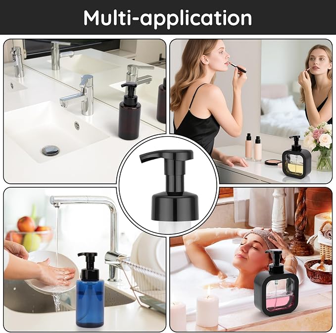 Segbeauty 3pcs Black Foam Pump Replacement for Soap Dispenser, Bathroom Foaming Hand Soap Pump Replacement for Foamer Bottle, 42 Thread Size Kitchen Face Hand Wash Foaming Bottle Lid Reusable