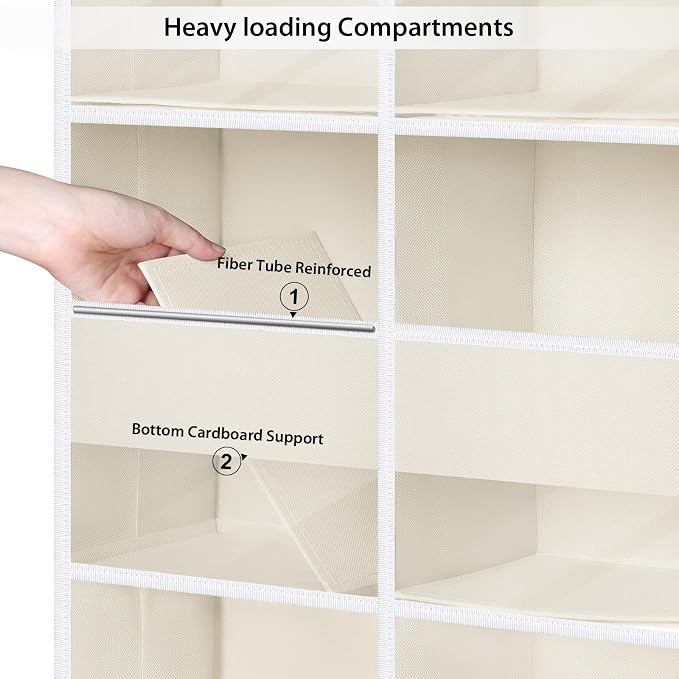KEEGH 5 Tiers Over the Door Organizer, Large Hanging Door Organizer, Beige | Easy Installation, 10 Mesh Side Pockets, 10 Compartments, Door Organizer Hanging for Bedroom, Nursery, Bathroom and Pantry