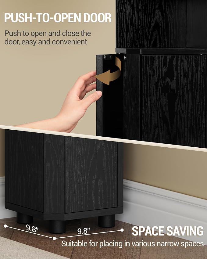 Hzuaneri Corner Cabinet, Small Bathroom Corner Cabinet with Doors | Narrow Storage Cabinets with Adjustable Shelves, Bathroom Organizers and Storage for Small Space,Black BC21004X