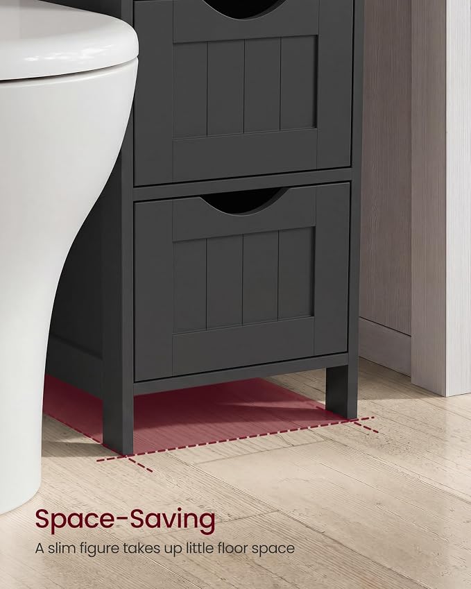 VASAGLE Slim Bathroom Storage Cabinet, MDF Freestanding Floor Organizer with 4 Drawers, Narrow Laundry Room Storage, 11.8 x 11.8 x 32.4 Inch, Black, for Kitchen Pantry, Sofie Collection ULHC040B01