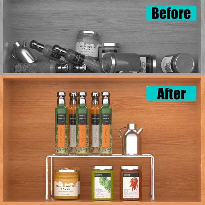 Kitchen Cabinet Shelf Organizer Set of 3, Large (15.7 x 9.4 inch) Metal Wire Pantry Storage Shelves, Dish Plate Racks for Cabinets, Freezer, Counter, Cupboard Organizers and Storage, Chrome