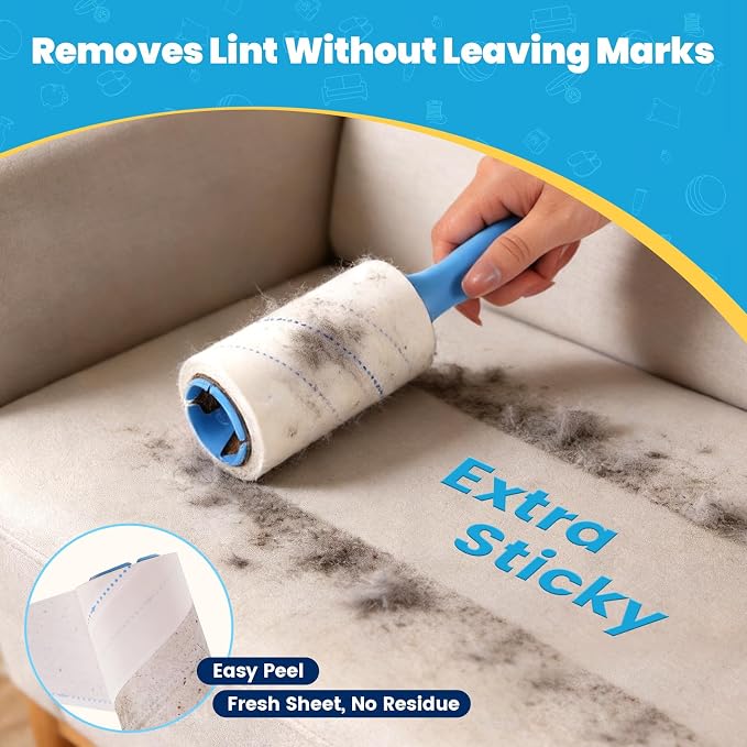 Extra Sticky Lint Roller for Pet Hair, 800 Sheets with 2 Handles | Easy Spiral Tear Lint Rollers,Lint Remover for Clothes, Dog and Cat Hair Remover with Ergonomic Handle