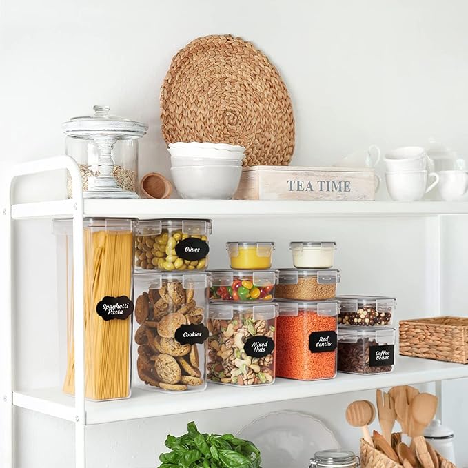 stusgo Airtight Food Storage Containers with Lids, BPA Free Clear Pantry Storage Container for Kitchen Food Pantry Organizers and Storage, Plastic Pantry Organiser for Cereal,Flour and Sugar 42 pack