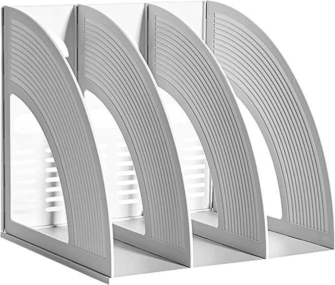 Marte Vanci Magazine File Holder Book Desktop Organizer Plastic Storage Sturdy Vertical 3 Section Folder Light Gray