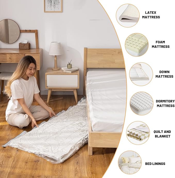 Mattress Vacuum Bag, 86x39in Space Saver Vacuum Storage Bags, Oversized Vacuum Bags, Reusable Space Saver Bags, Twin Mattress Vacuum Bag King for Memory Foam Mattress Moving Storage, 86.7x39.4in