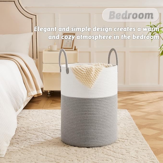 Artfeel Laundry Basket,Woven Cotton Rope Laundry Hamper,80L for Decorative Storage of Dirty Clothes,Toys and Blankets in Bathroom,Baby Room and Living Room