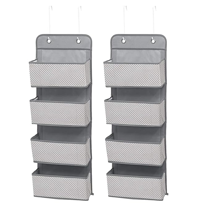 Delta Children 4 Pocket Over The Door Hanging Organizer - 4 Pack, Easy Storage/Organization Solution - Versatile and Accessible in Any Room in the House, Cool Grey