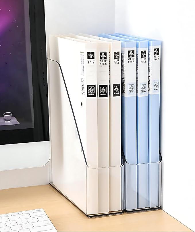 2-Pack Clear Acrylic Vertical Magazine File Holders – Desktop Organizer for Books, Documents, Binders, Envelopes, Includes 3 Bonus Silicone Bookmarks