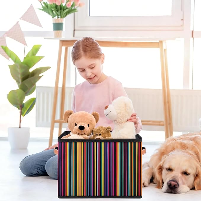 Mexican Stripes Closet Storage Bin, Foldable Storage Baskets for Shelves, Decorative Shelf Organizer Colorful Fabric Cube Bin for Living Room Bedroom Home Dorm