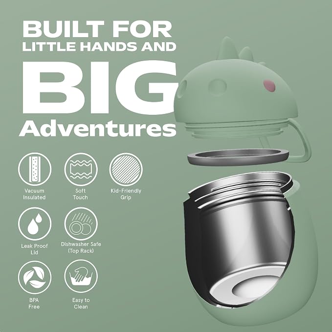 asobu Bestie Foodie Kids Insulated Food Jar – Cute Character Lunch Container for Children, BPA-Free Stainless Steel, Leakproof & Vacuum Sealed, Keeps Food Hot or Cold, Easy to Clean, 16oz