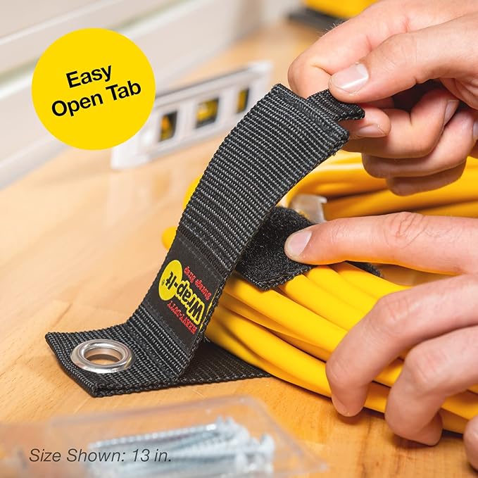 Heavy-Duty Wrap-It Storage Straps - 13" (6-Pack) Silver - Garage Organizer and Extension Cord Hanger for Garage Gadgets