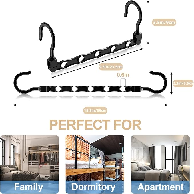 24 Pack Hangers Space Saving Magic Space Saver Storage Smart Plastic Clothes Hanger Organizer Closet Organizers and Storage for Closet Wardrobe Apartment College Dorm Room Essentials, Black