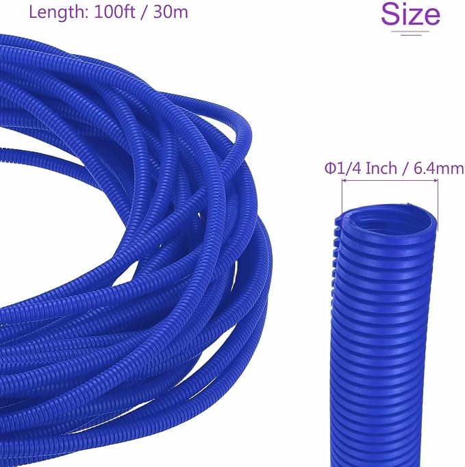 DMiotech 100ft Wire Loom Split Tubing 1/4 Inch(6.4mm) ID, Cord Protectors from Pet Flexible Conduit Cable Management for Office Home Garden, Blue