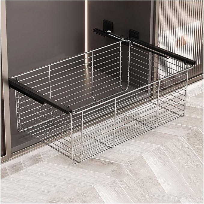 Pull-out Clothes Storage Basket,Stackable Storage Bins with Slide Rails,Stackable Shelf Baskets Organizer,for Wardrobe and Closet Drawer in Bedroom Office(20.47-22.44in)