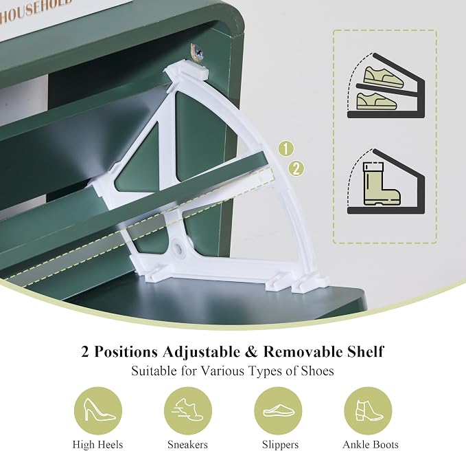 RARZOE Fluted Shoe Cabinet Storage for Entryway, 29.5'' Green | Curved Shoes Storage Cabinet with 2 Flip Drawers, Narrow Hidden Shoe Organizer Shoe Rack For Bedroom, Foyer, Hallway