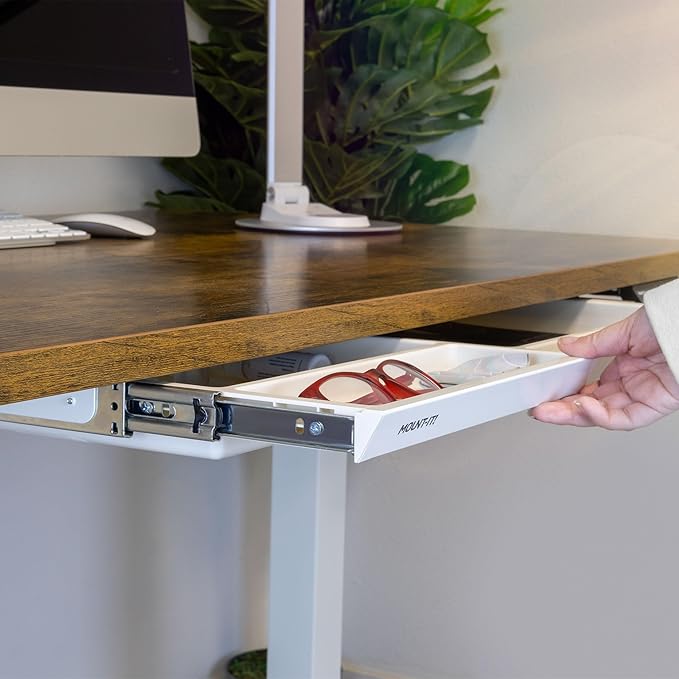Mount-It! Under Desk Drawer with 4 Compartments, Deep Low-Profile Slide-Out Storage Organizer, 25.8″ x 12.5″ x 1.6″, Smooth Glide Pull-Out Tray for Traditional & Single Motor Standing Desks, White