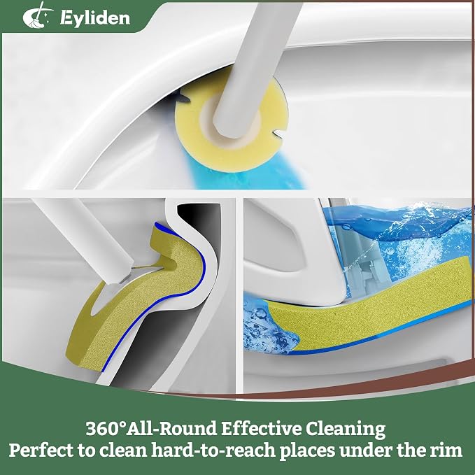 Eyliden Toilet Brush and Holder Set, Disposable Wand Kit with 40-Refills | Built-in Cleaner, 2-in-1 Wall Mount & Stand Auto-open Caddy, Aluminum Handle, Touch-Free for Deep Clean & Bathroom Hygiene