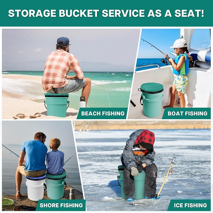 5 Gallon Bucket Seat for YETI Bucket Only, 360-Degree Swivel Bucket Lid Seat, Bucket Lid Cushion 5 Gallon for Fishing, Hunting, Tool Organizer, Car Washing, Gardening, Baseball