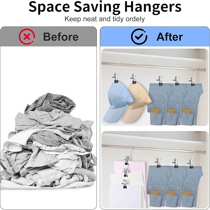 Senbowe 30 Pack Heavy Duty Clothes Pins, Boot Hangers for Closet, Laundry Hook Hanging Clips Clamps for Closet Organizer Pants Hats Socks Towels Clips, Clothespins Hanger for Travel Handbag Legging