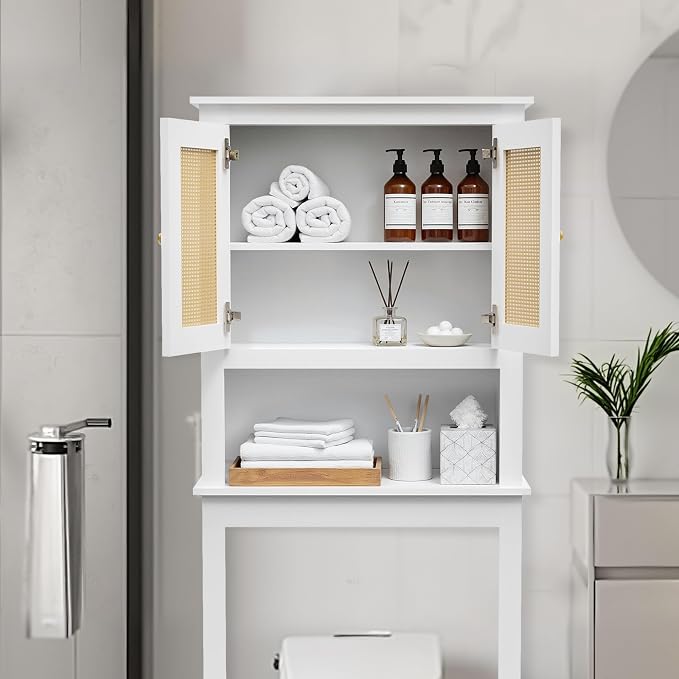 Over Toilet Storage Cabinet with Barn Door & Adjustable Shelves | 24 Inch Wide Bathroom Organizer, Space-Saving, Sturdy Wood, Anti-Tipping, Easy Assembly, for Restroom, Laundry, Small Spaces