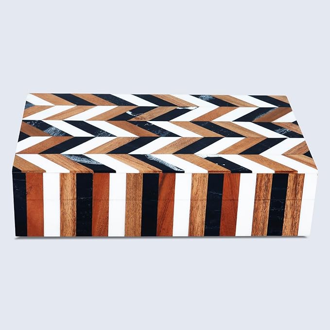 Handicrafts Home Decorative Storage Box with Lid Wooden Storage Organizer Box Multi Purpose Storage Box for Home Use – Natural Wood Resin Inlay Marquet Cosmo Collection- 10x6x2.5