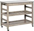 HOMCOM Rolling Kitchen Cart with Stainless Steel Countertop, Grey | Kitchen Butcher Block Cart, 1 Bottom Shelf, 1 Slotted Middle Shelf, 4 Castor Wheels