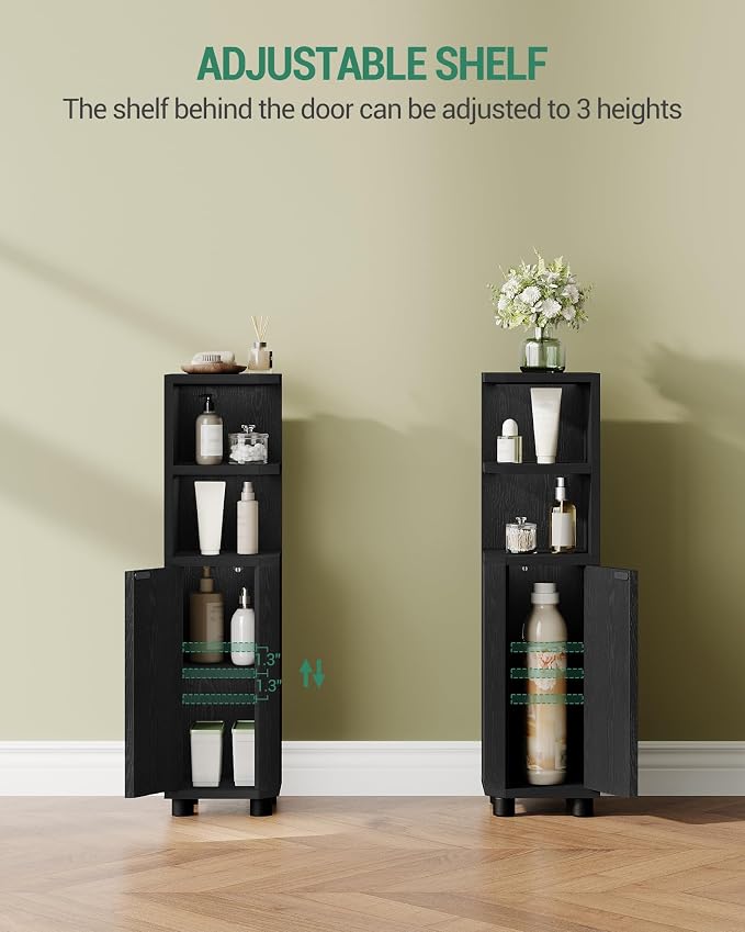 Hzuaneri Corner Cabinet, Small Bathroom Corner Cabinet with Doors | Narrow Storage Cabinets with Adjustable Shelves, Bathroom Organizers and Storage for Small Space, Black BC20004X