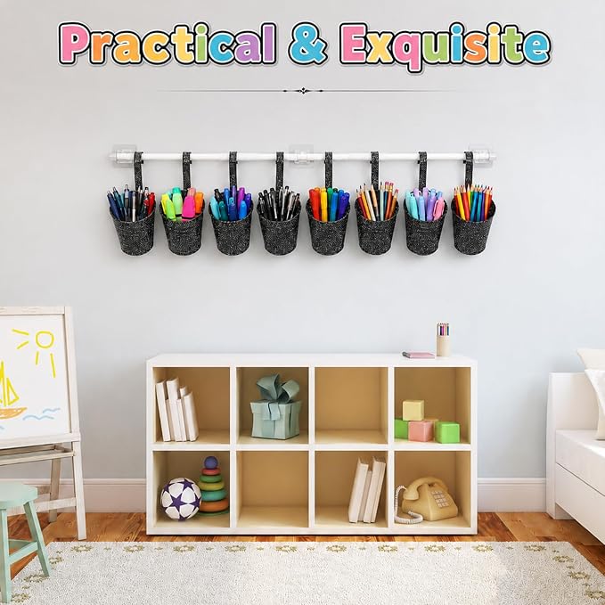 8 PCS Composition Metal Pencil Holder with Pipes Back to School Hanging Iron Small Pails Colors Crayon Organizer First Day of School Notebook Buckets Classroom Pencil Holder for Crafts Party Favors